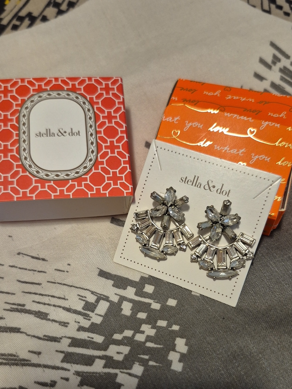 Stella & Dot Silver Crystal Fan Drop Stud Jacket Earrings